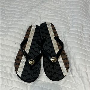 Michael Kors Black and Brown Logo Sandals